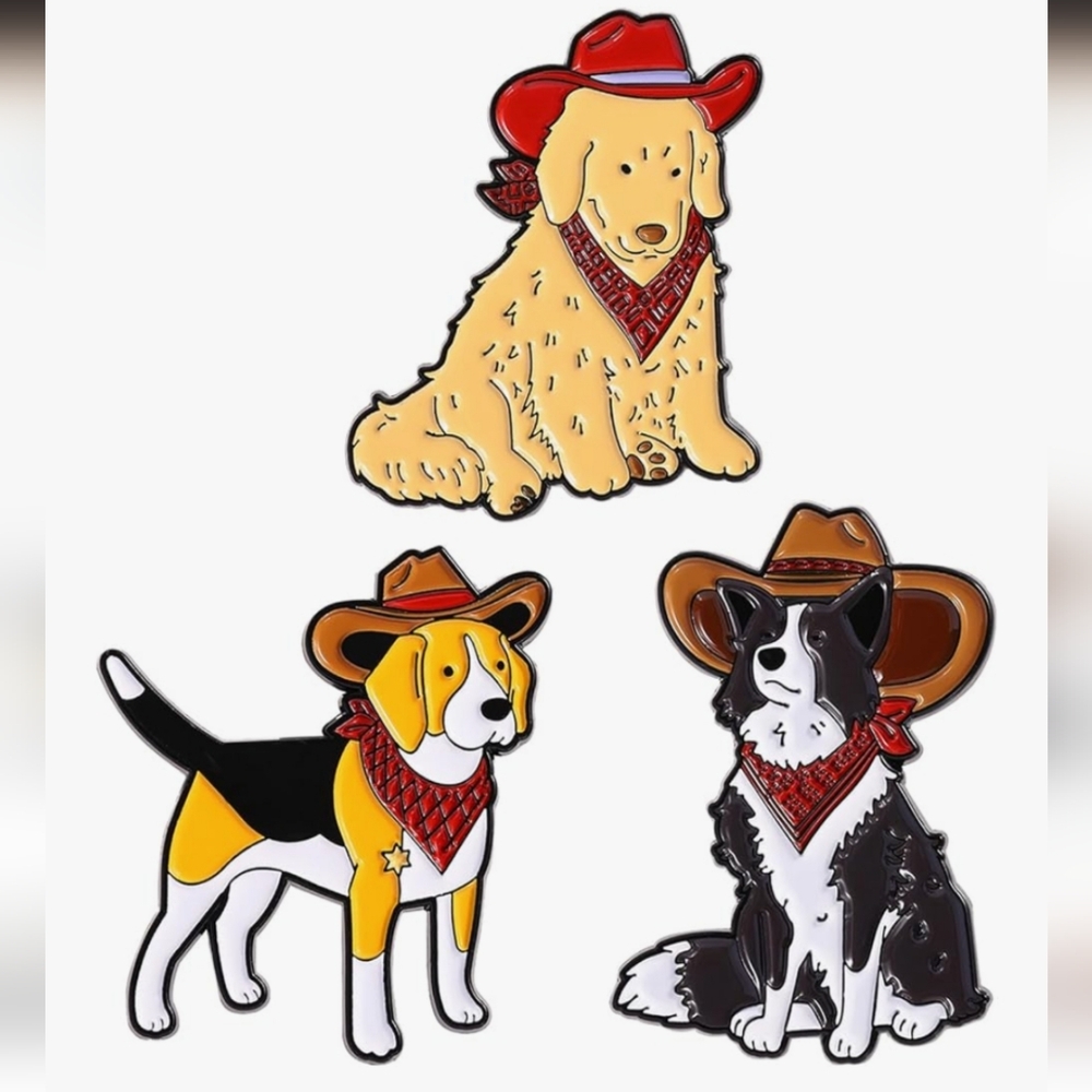 Cowboy Dog Enamel Pin Set - Red, Black, Yellow